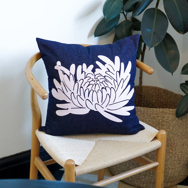 GOC denim chrysanthemum print cushion cover - light pink - GLUE Associates