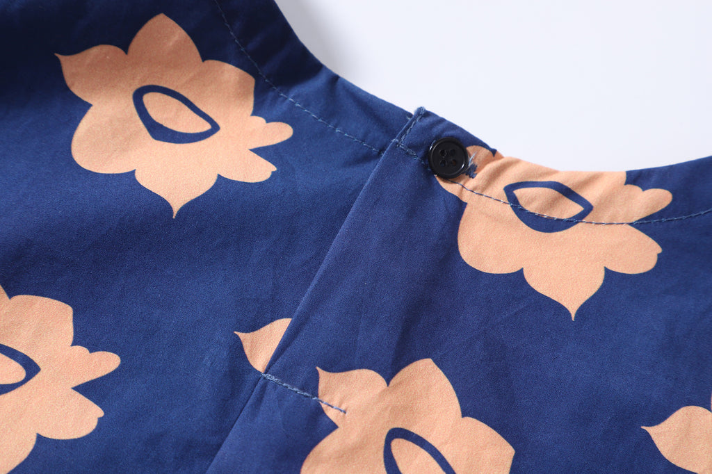 Floral pattern sleeveless dress - little daffodils navy - GLUE Associates