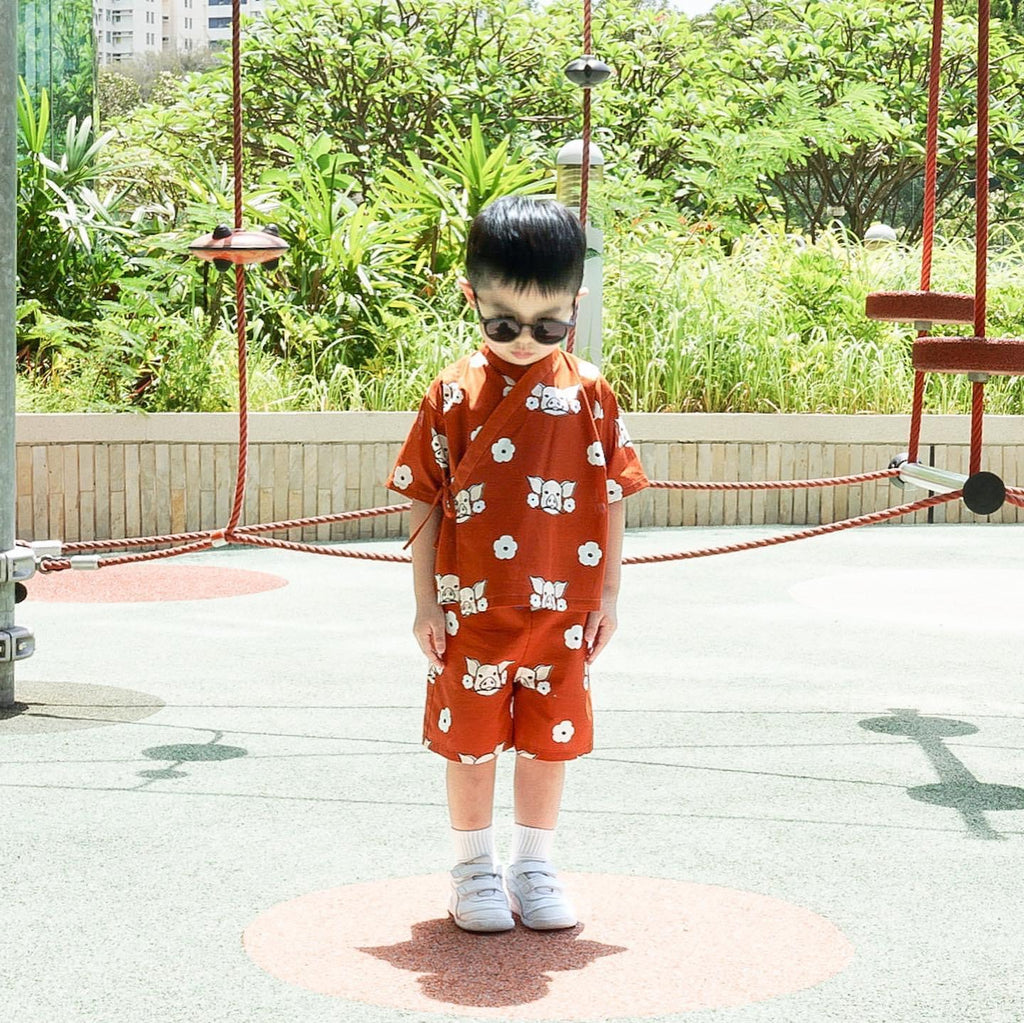 Baby kimono and short set - cherry piggy - GLUE Associates