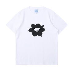 Black daffodil logo cotton t-shirt - white [Made to Order] - GLUE Associates