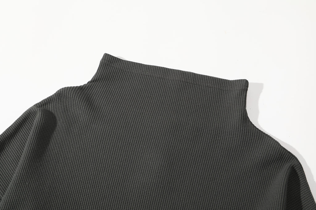 ih charcoal cotton waffle jumper turtle neck and neckline details