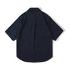 Incense Harbour Convertible Collar Half Sleeves Shirt - Strips discharge indigo-dyed slub cotton back view