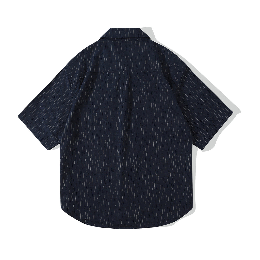 Incense Harbour Convertible Collar Half Sleeves Shirt - Strips discharge indigo-dyed slub cotton back view