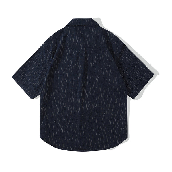 Incense Harbour Convertible Collar Half Sleeves Shirt - Strips discharge indigo-dyed slub cotton back view
