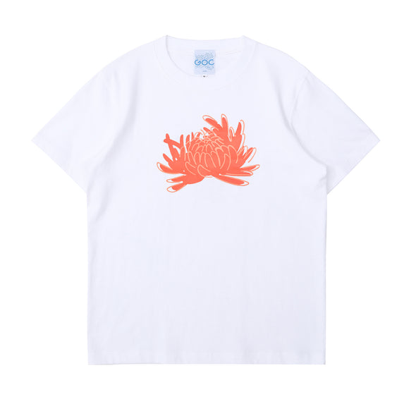 Pink chrysanthemum logo cotton t-shirt - white [Made to Order]