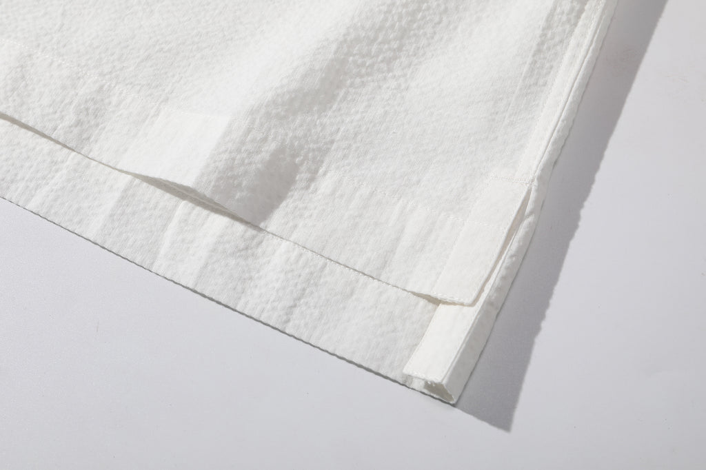 ih white seersucker polo shirt side slit hem