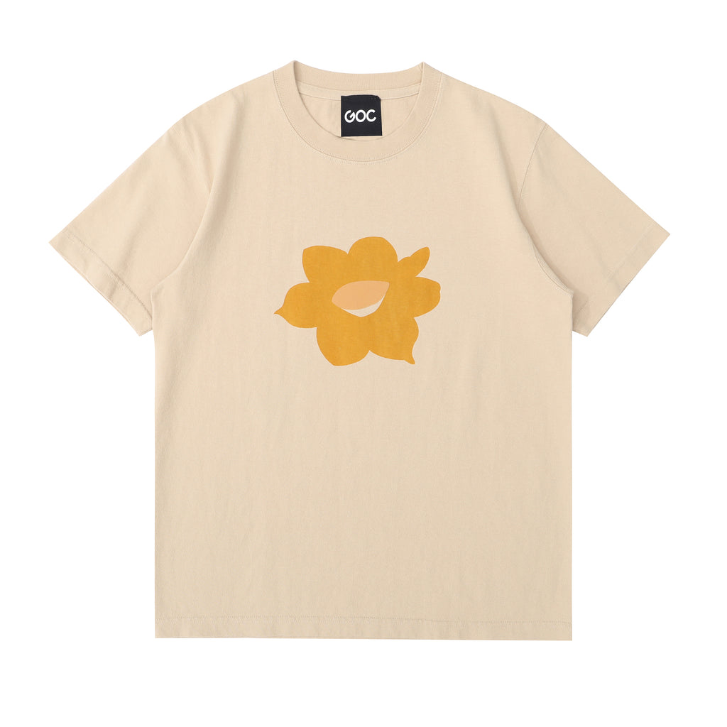 Mud yellow daffodil logo cotton t-shirt - beige [Made to Order] - GLUE Associates