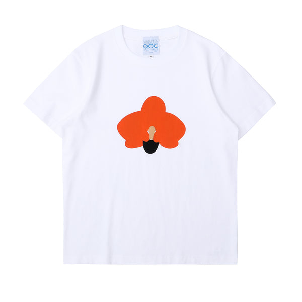 Orange orchid logo cotton t-shirt - white [Made to Order] - GLUE Associates