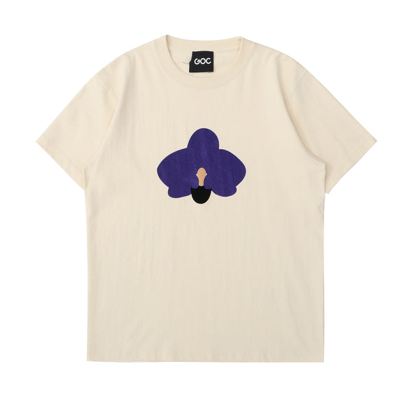 Purple orchid logo cotton t-shirt - cream [Made to Order] - GLUE Associates