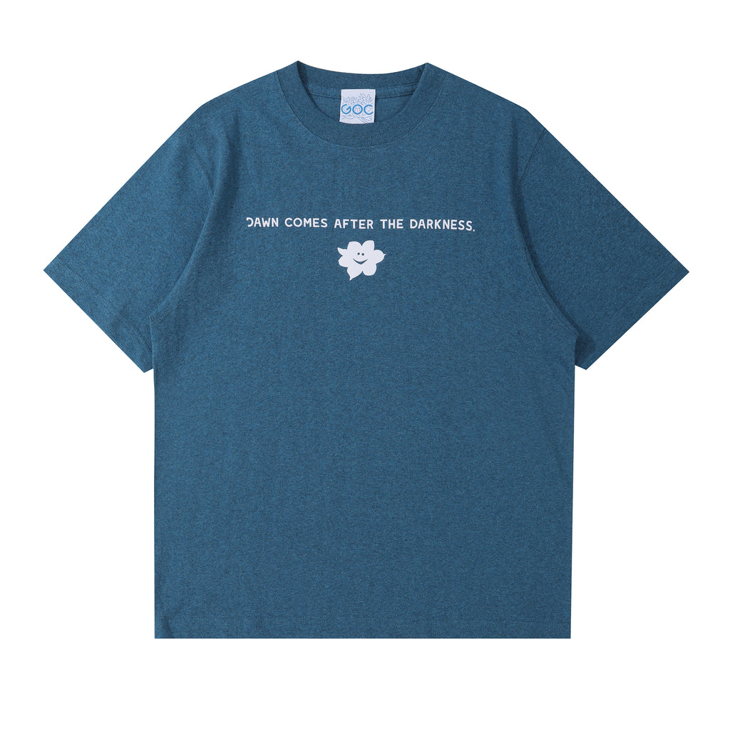 White flower man slogan cotton slogan t-shirt - blue