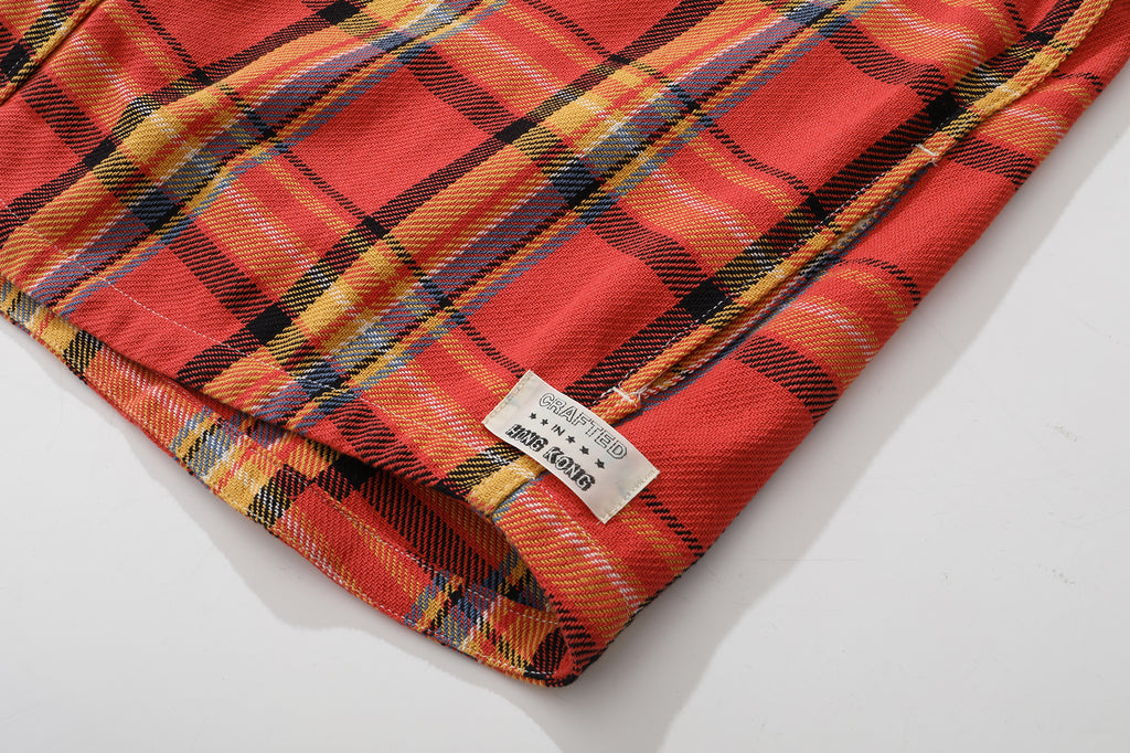Japanese fabric checked shacket - orange