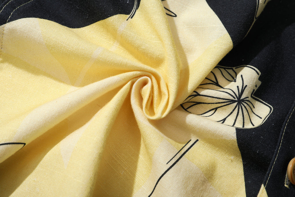 close up of black and yellow lotus Tencel linen fabric texture