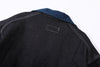 Blue corduroy back collar and contrast color stitching of a Hong Kong made GOC Studio Japanese cotton denim mix corduroy hip length jacket