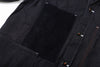 black corduroy chest pocket of a Hong Kong made GOC Studio Japanese cotton denim mix corduroy hip length jacket