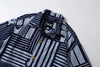 collar view of GOC Studio indigo dyed discharge city flower cotton shirt