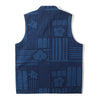 back view of goc studio indigo dyed discharge floral print cotton vest 