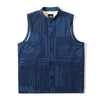 front view of goc studio indigo dyed discharge floral print cotton vest 
