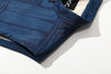 close up of shoulder on goc studio indigo dyed discharge floral print cotton vest 