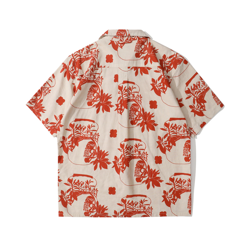back view of a Hong Kong made GOC Studio orange teapot Tencel linen shirt