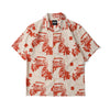 front view of a Hong Kong made GOC Studio orange teapot Tencel linen shirt