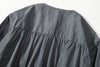 close up of back yoke and gathers detail on a Hong Kong made GOC Studio steel blue Japanese cotton twill oriental jacket