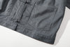 close up of front patch pocket on a Hong Kong made GOC Studio steel blue Japanese cotton twill oriental jacket