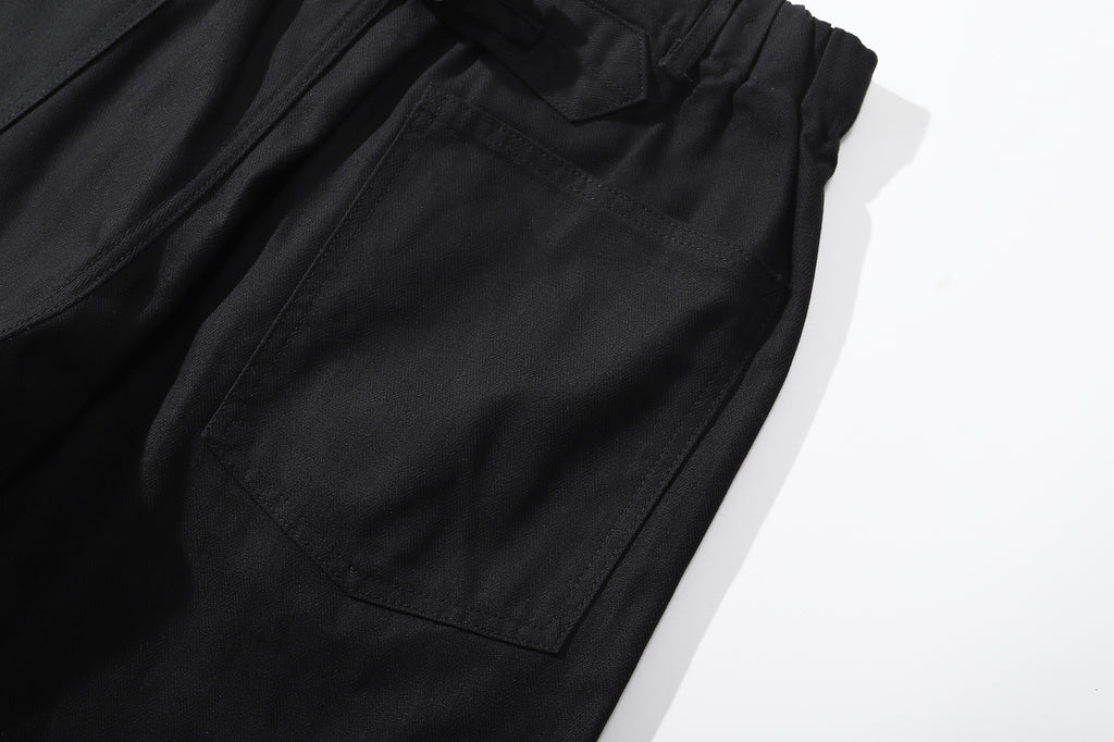 ih black cotton herringbone shorts classic back patch pockets