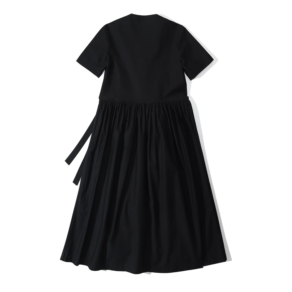 ih black cotton sateen wrap maxi dress full back view showing elegant loose