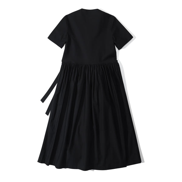 ih black cotton sateen wrap maxi dress full back view showing elegant loose