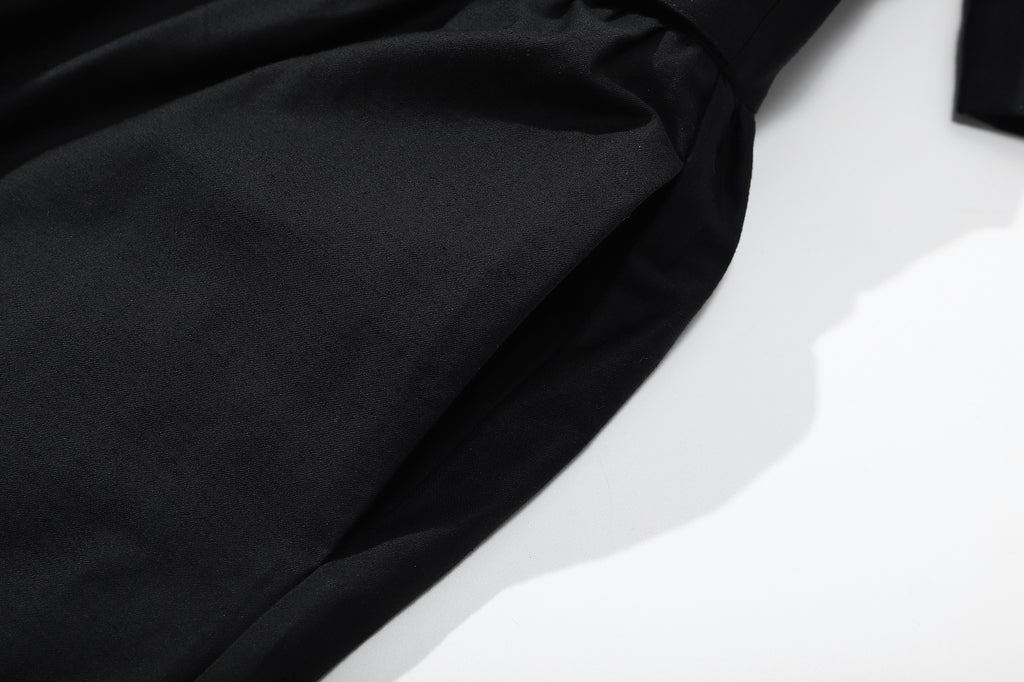 ih black cotton sateen dress close up of the convenient and practical side pockets
