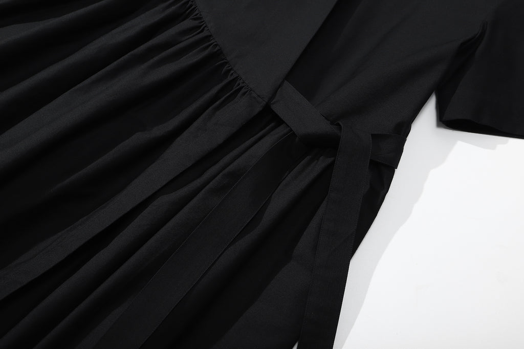 ih black cotton sateen dress close up of the straps
