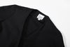 ih black cotton sateen dress close up of the elegant wrap style V neckline construction