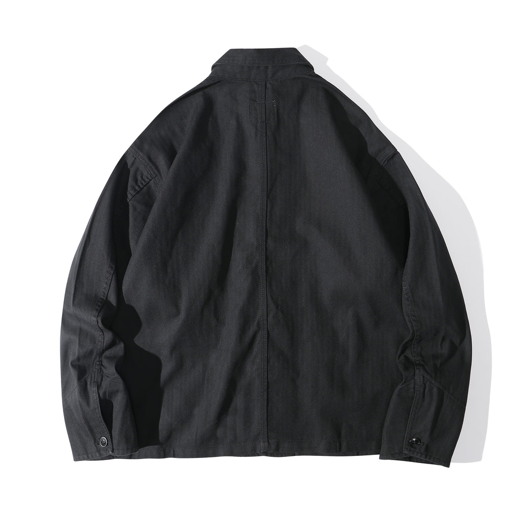 ih black relaxed fit french work jacket full back view