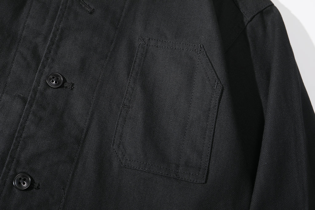 ih black french work jacket divided and asymmetrical chest pocket