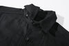 ih black french work jacket neck chin strap and corozo button closure detail