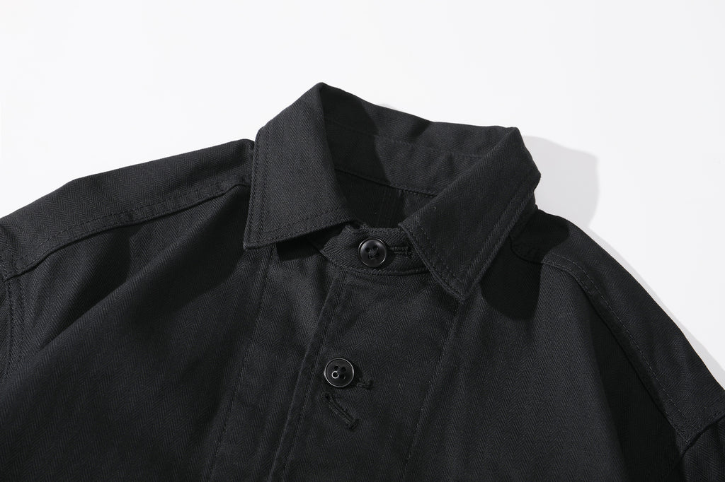 ih black french work jacket classic collar and neck design