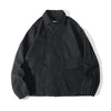 a Hong Kong made ih relaxed fit french work jacket in black japanese herringbone cotton front view