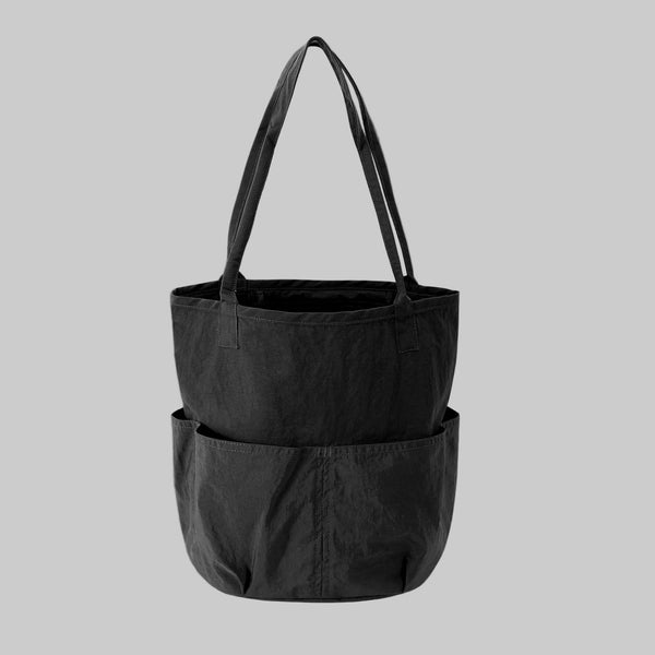 ih black nylon canvas tool tote showing exterior compartments for daily essentials