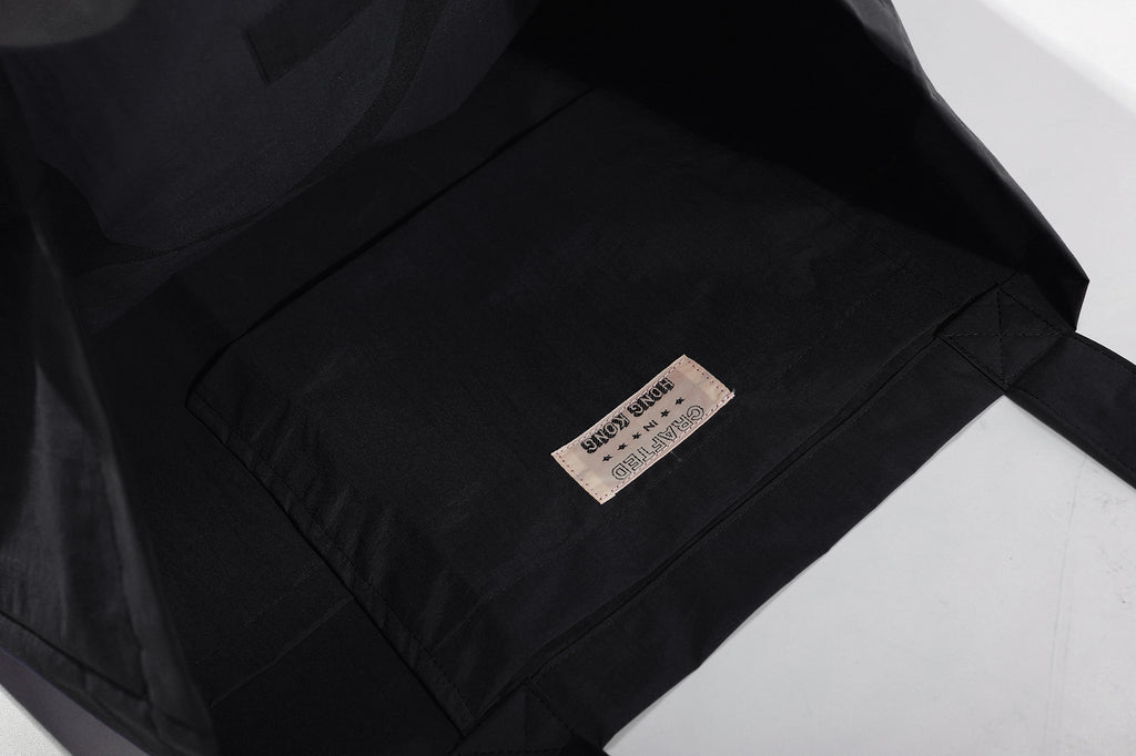close up of premium water repellent lightweight nylon fabric texture on incense harbour black tote