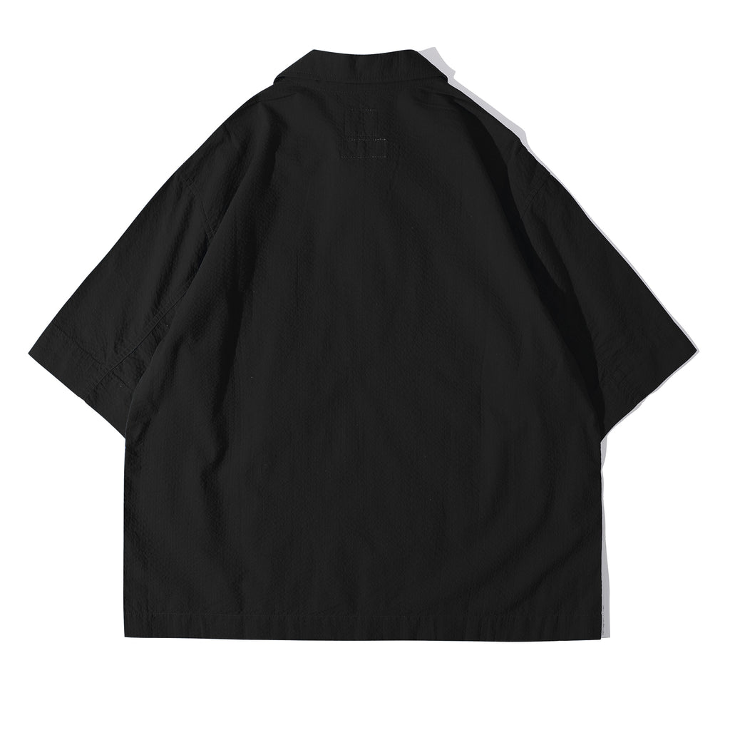 incense harbour black polo collar seersucker shirt back view