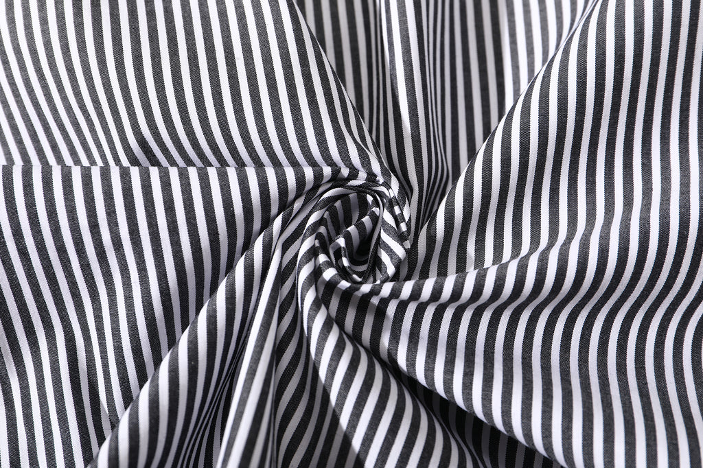 close up of premium japanese 100 cotton black vertical stripe fabric texture