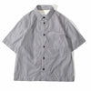 Front view of a Hong Kong made Japanese cotton black stripe summer shirt front view