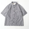 Front view of a Hong Kong made black stripe summer shirt front view