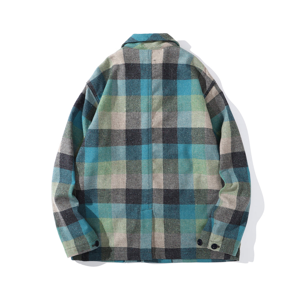 ih blue checked cotton wool jacket full back view