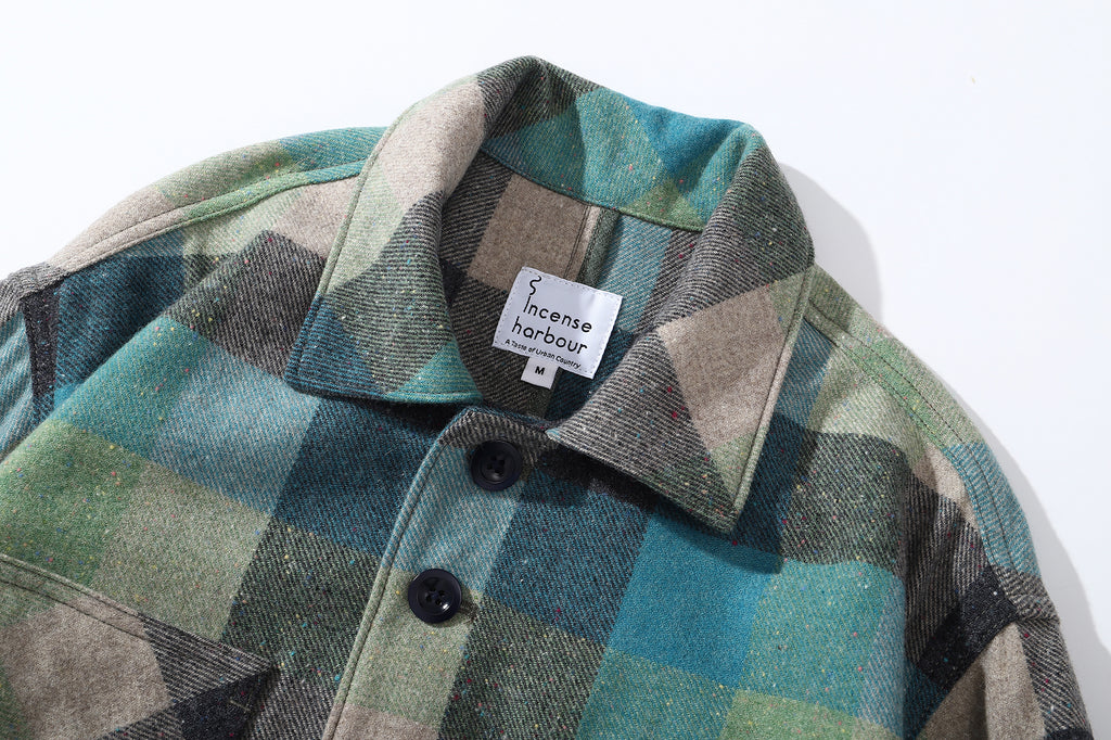 ih blue checked cotton wool jacket classic collar