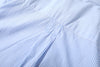 close up of box pleat detail at centre back on incense harbour sky blue shirt