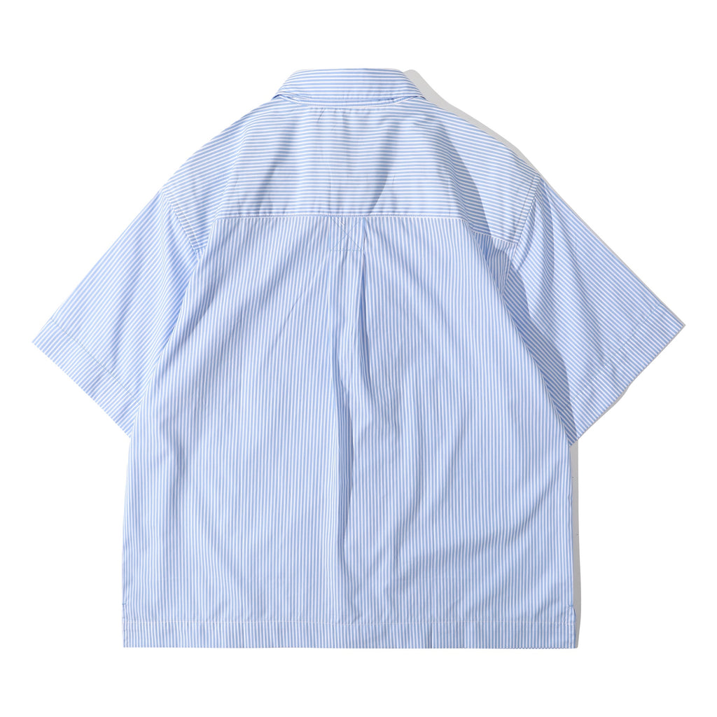 incense harbour sky blue mitered stripe summer shirt back view
