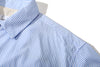 close up of mitered stripe contrast collar detail on incense harbour sky blue summer shirt