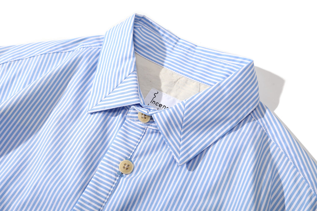incense harbour sky blue mitered stripe cotton shirt collar view