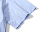 close up of sleeve hem and stitching detail on incense harbour sky blue summer shirt